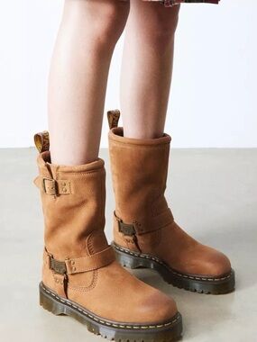 Dr. Martens Kids Tan Leather Mid-Calf Buckle Boots